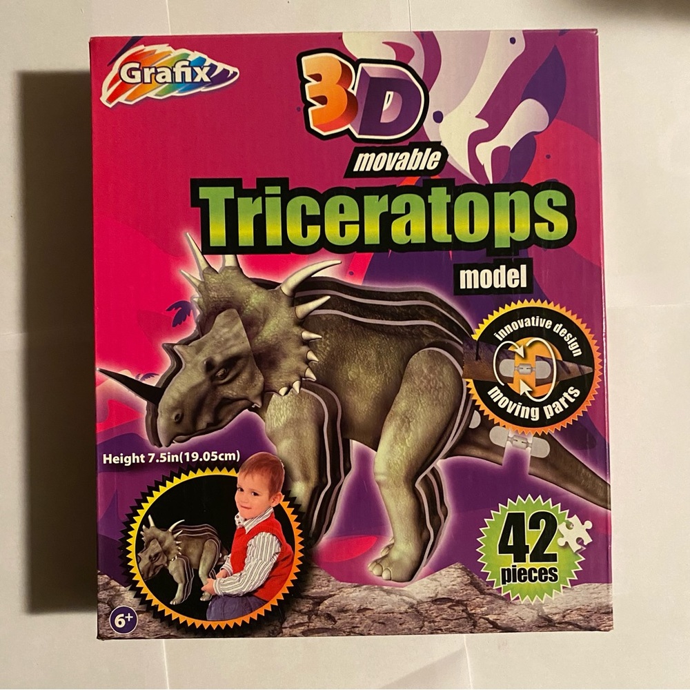 -Grafix 3D Movable Triceratops Model 42 Pieces 7.5 Inches Tall